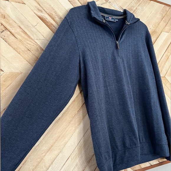 Vineyard Vines Men’s Navy Herringbone Quarter 1/4 Zip Sweater - Picture 2 of 4
